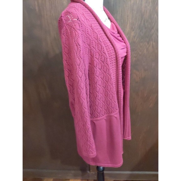 Set purple pointelle open cardigan Sleeveless Cowl set size Medium 3/4 sleeve - Picture 4 of 10